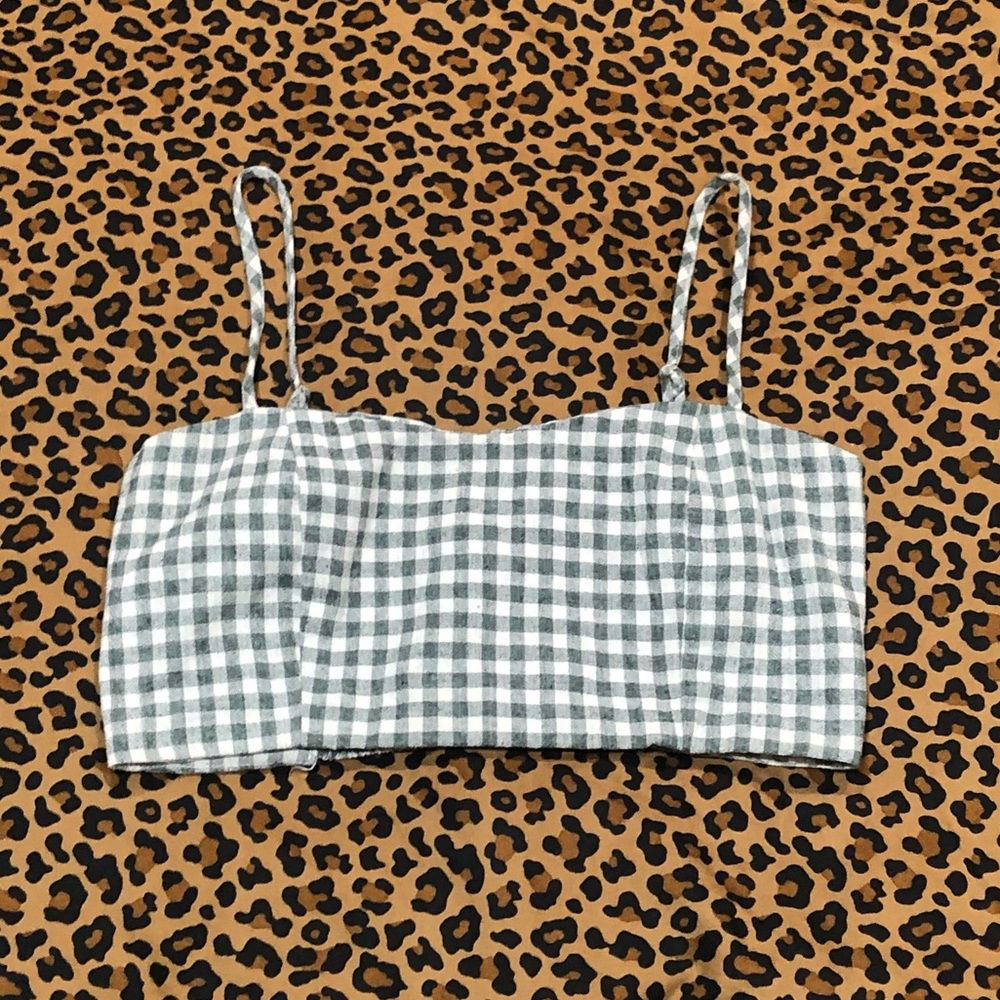 Brandy Melville Austen Gingham Flocked Cropped Tank Top Green/White *OS*